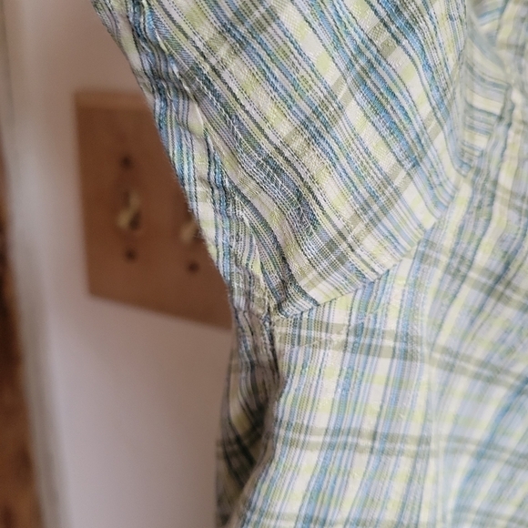 Exofficio Hiking Short Sleeve Button Down Blue Green Plaid Medium - Picture 4 of 10